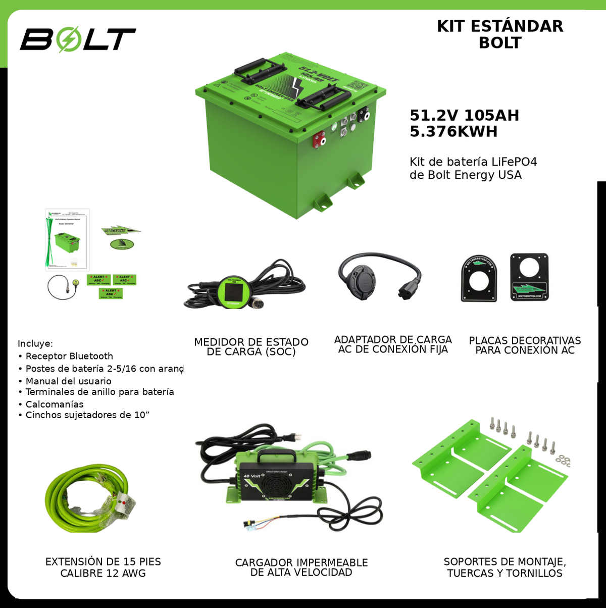 Batería de Litio BOLT CC DS 48V 51V 105AH para carrito de golf Club Car